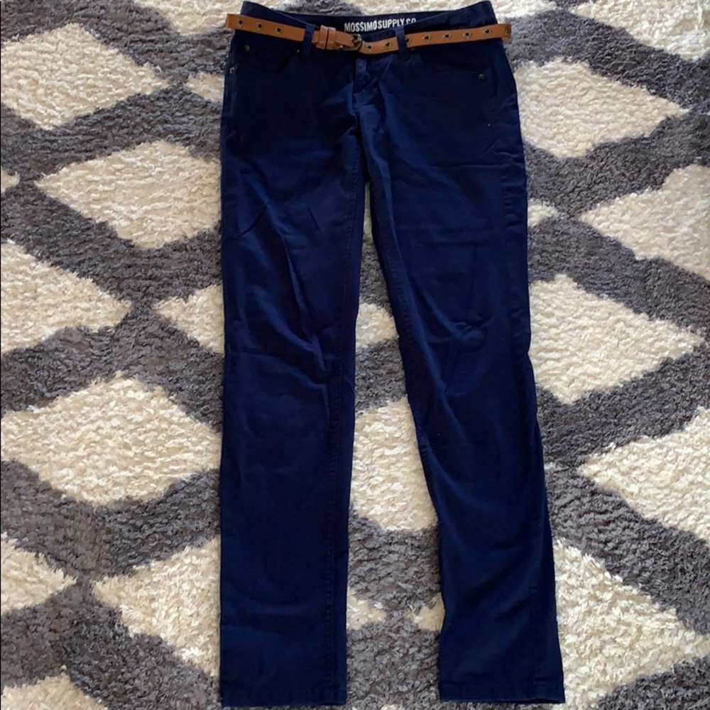 Size 3 Mossimo Skinny Navy Pants w/ Brown Belt